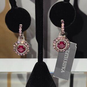 Judith Ripka Casablanca Dangle Earrings Simulated Red Ruby Pink Garnet CZ NWT